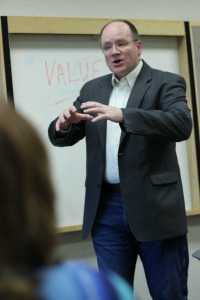 Robert Presenting on Values boardroom